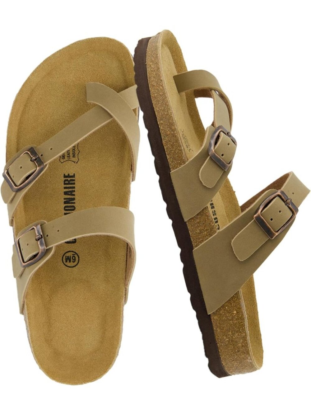 Women's Luna Cork Taupe Sandal Strappy Flip Flops With Comfort Open Toe Shoes